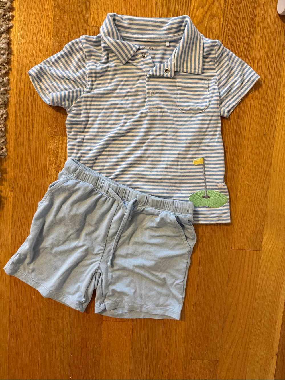 Angel Dear Blue and White Striped Polo Set with Golf Patch